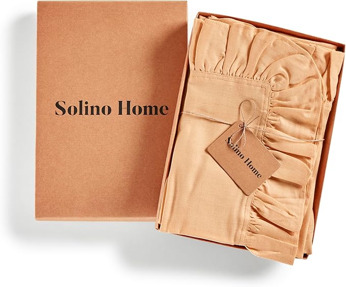 Solino Home Linen Ruffle Napkins Set of 4-100% Pure Linen Peach Dinner Napkins Cloth 20 x 20 Inch - Gabrielle Ruffle, Handcrafted and Machine Washable