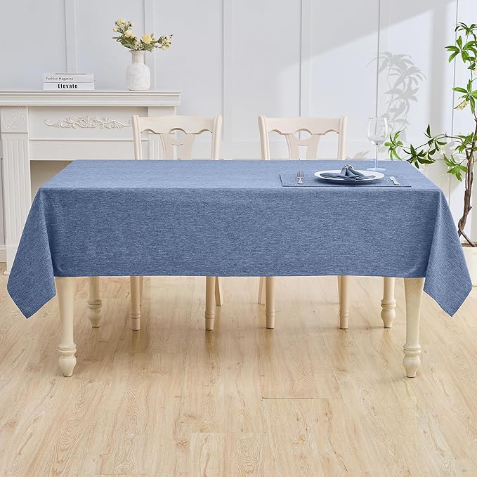 Rectangle Table Cloth Linen Farmhouse Stainproof Waterproof Washable Polyester Oblong Rectangular Fabric Table Cover for Kitchen Dining Dinner(Denim Blue/60x104 Inch)