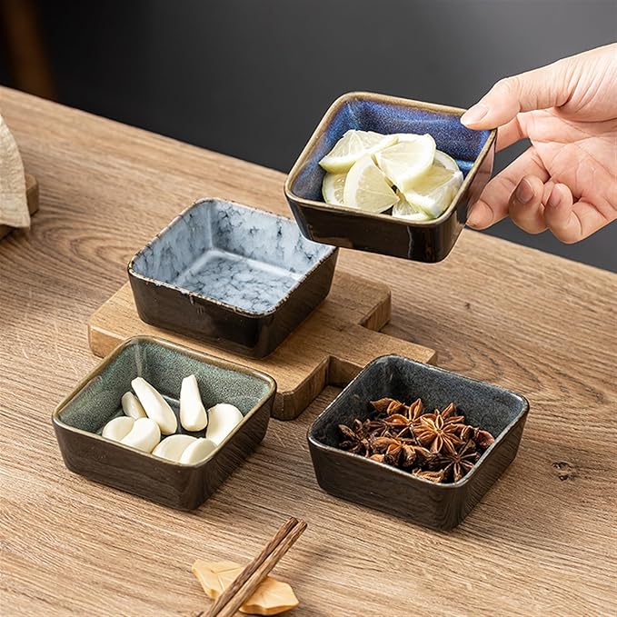 Sauce Dish Retro Ceramic Snack Plate Commercial Hot Pot Seasoning Household Sauce Plate Dipping Bowl Appetizer Plate Snack Plate(A), ZCL2024