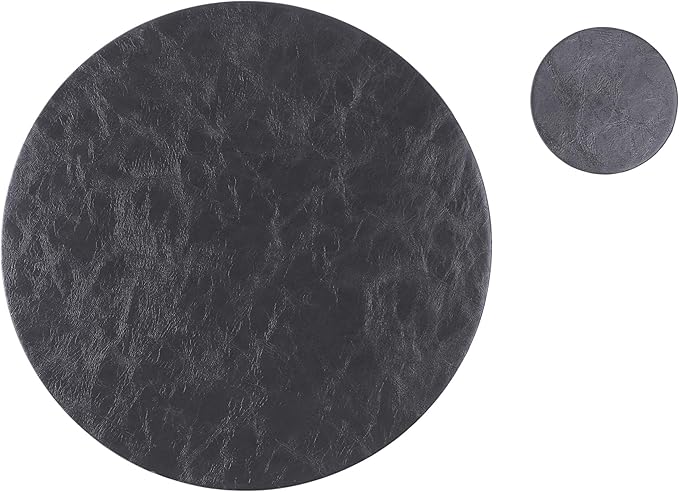 Jovono Set of 4 Round Placemats and Coasters, Faux Leather Table Mats and Desk Coasters, Plate mat Easy to Clean for Round Dining Rable, Diameter 13'' and 3.9'' Gray