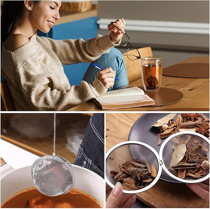 2-Pack 304 Stainless Steel Mesh Tea Infuser with Extended Chain Hook – Perfect for Brewing Loose Leaf Tea, Spices & Seasonings (Diameter 2 inches)