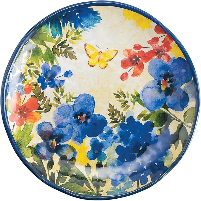 UP UPware Butterfly Floral Melamine Round Dessert Plates, Small Serving Plates, for Appetizer, Snacks, and Side Dishes, Blue, 6 Inch, Set of 4