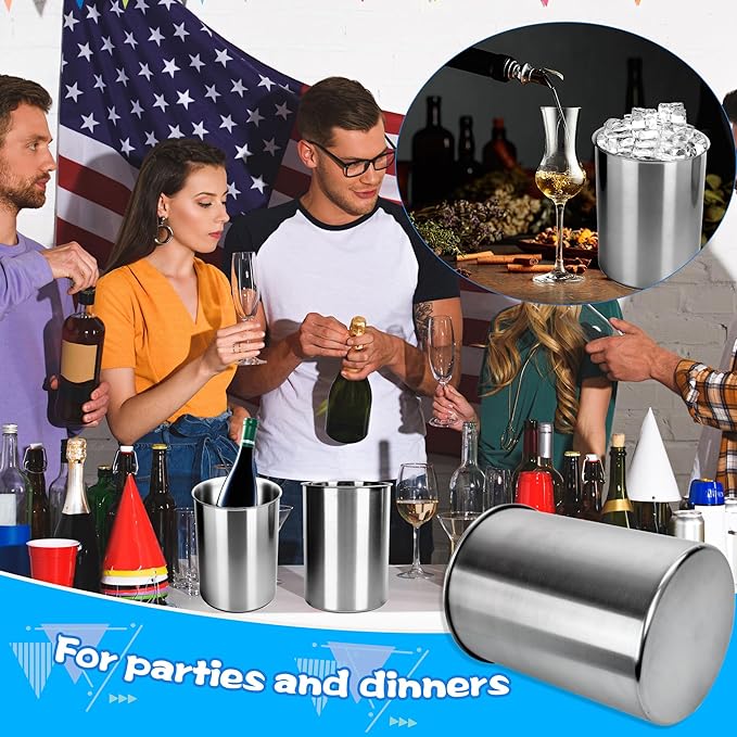 4 Pack Stainless Steel Wine Chiller Bucket Fits 750 ML Wine Bottle Cooler Keeps Cold Hours Insulated Champagne Beer Ice Bucket Bulk for Single Bottle for Parties Bar