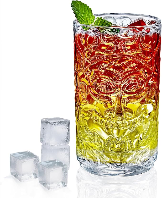 Clear Glass Drinking Glasses Set of 2 Tiki Drinking Glasses Cups 14.5oz for Cocktails,Water,Juice,Beer,Wine Mojito Cups, Cocktail Glass, Bar Glassware Set for Cocktail, Beer, Whiskey