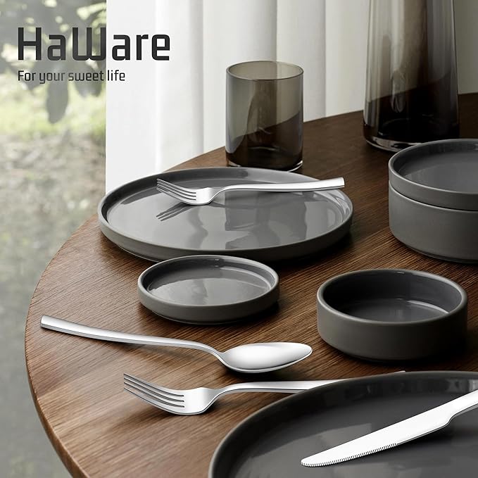 HaWare 60-Piece Silverware Set, Stainless Steel Flatware Cutlery Set for 12, Food-Grade Tableware for Home Restaurant, Square Edge Utensils Includes Knife Spoon Fork, Mirror Polished, Dishwasher Safe