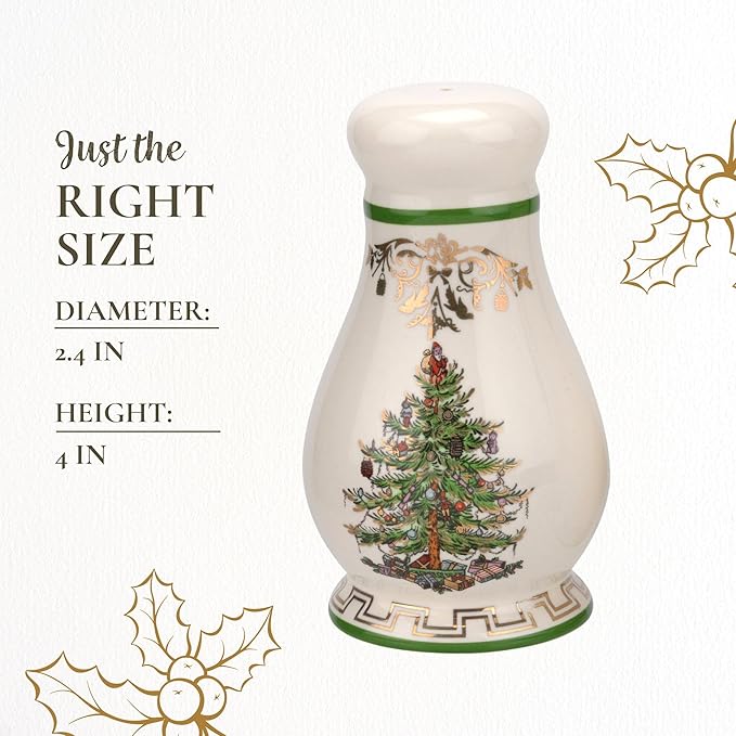 Spode Christmas Tree Gold Salt and Pepper Shaker Set (2-Piece)- Holiday Kitchen & Table Décor - Festive Home Accent, Christmas Gift/Stocking Stuffer for Collectors & Holiday Enthusiasts