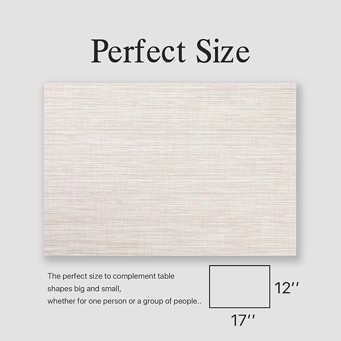 Placemats Set of 8 - Easy Clean Woven Vinyl Placemats for Dining Table, Indoor/Outdoor Place Mats, Washable PVC Table Mats(Beige)