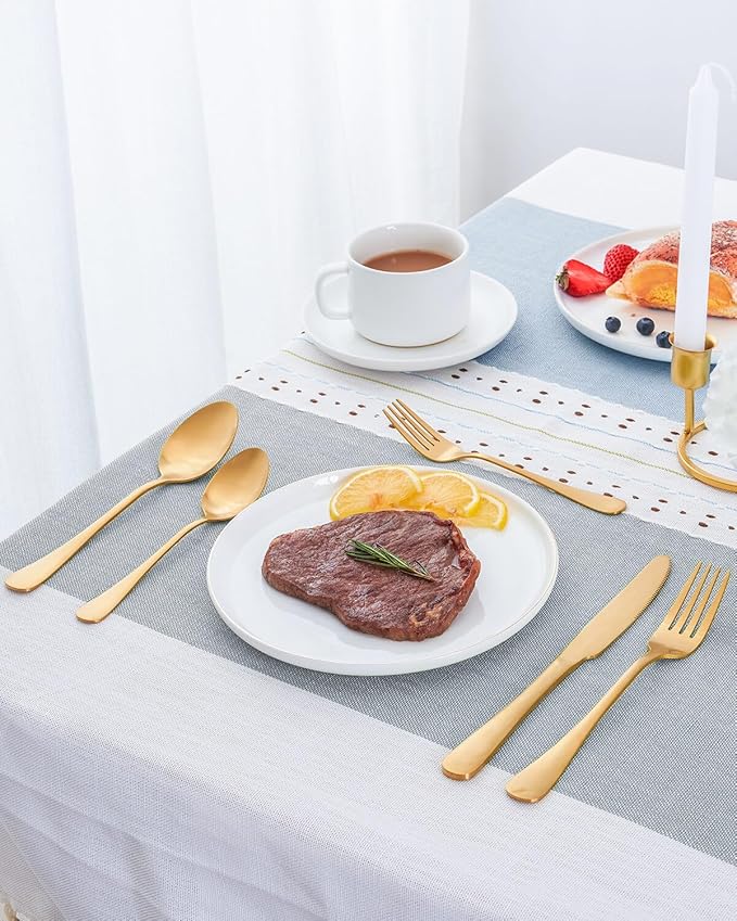 20-Pieces Matte Gold Silverware Set for 4,Stainless Steel Rustic Flatware Set,Modern Cutlery Utensils Set,Spoons and Forks Set for Restaurant,Dishwasher Safe