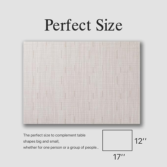 Placemats Set of 6 - Easy Clean Woven Vinyl Placemats for Dining Table, Indoor/Outdoor Place Mats, Washable PVC Table Mats (Pale Beige)