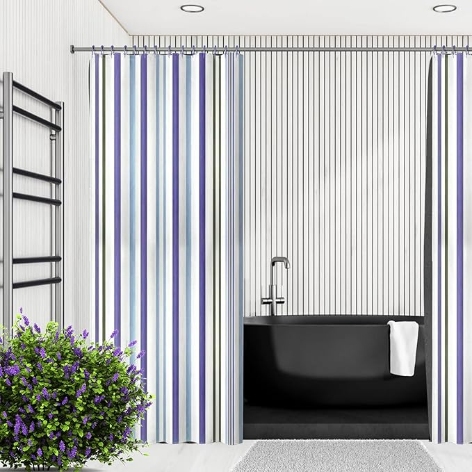 Goowin Shower Curtain Hooks, 12 Pcs Shower Curtain Rings, Stainless Steel Shower Curtain Hooks Rings Rust Proof, Smooth Sliding Anti-Drop Double Shower Hooks for Shower Curtain, Rods (Purple)
