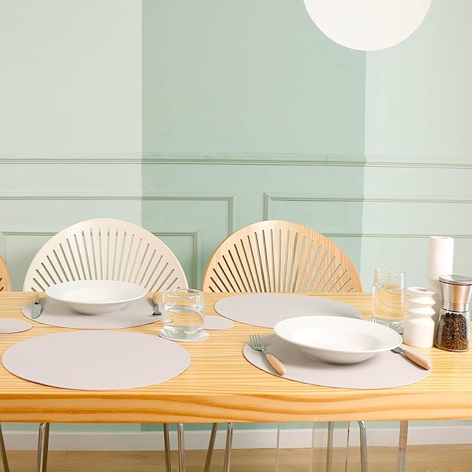 Wipeable Placemats and Coasters Leather Table Mats Waterproof Heat-Resistant Easy to Clean for Dining Table Set Kitchen Table Set of 6, Taupe
