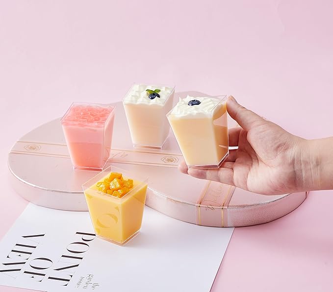 50 Pack 5 oz Mini Dessert Cups with Lids & Spoons β Reusable Parfait & Appetizer Cups, Clear Shooter Bowls β Ideal for Baby Shower, Small Parties, Tasting, Mousse, Pudding β BPA-Free & Recyclable