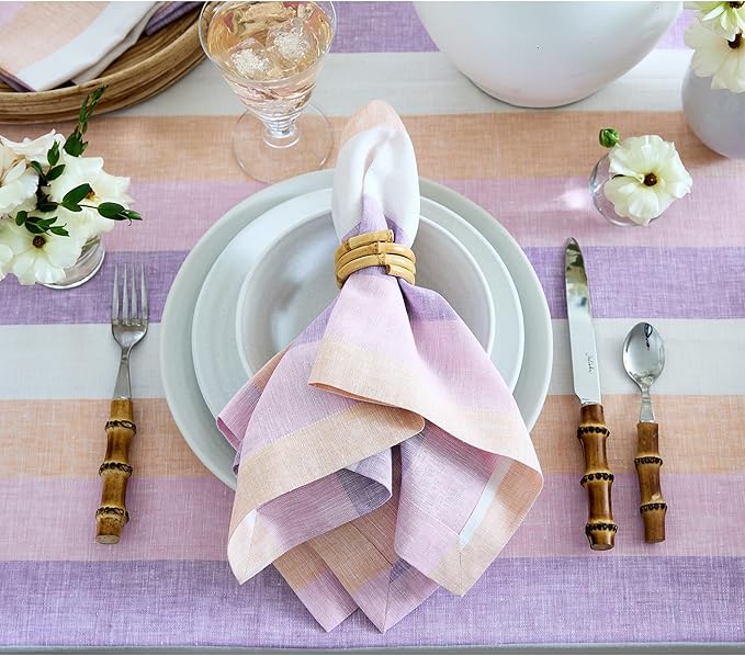 Solino Home Linen Cloth Napkins Set of 4-100% Pure Linen Multicolor Gelato Stripe Dinner Napkins 20 x 20 Inch - Handcrafted and Machine Washable