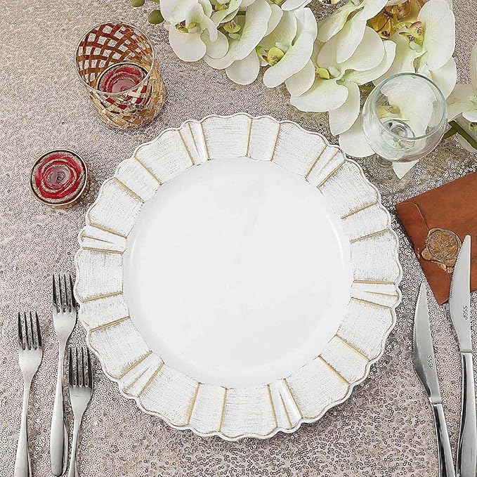Efavormart Set of 6-13" Round - White Plastic Charger Plates With Waved Scalloped Rim for Wedding, Outdoor Receptions, Banquets, Holiday Dinner plates Chargers