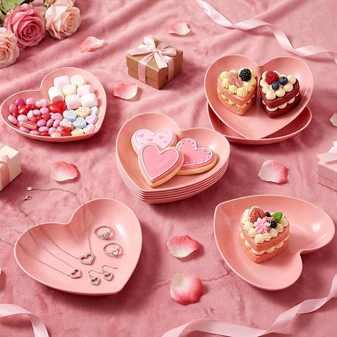 10-Pack 9.8 Inch Valentine's Day Candy Dish Heart Shaped Candy Bowl Plastic Dessert Plates Heart Shaped Dinner Bowl Party Serving Dishes for Salad, Cake, Snack, Waffles, Fruit, Appetizer(Pink)