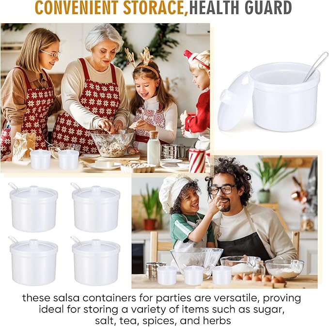 Tioncy 12 Pcs Hot Cocoa Bar Supplies Sugar Bowls with Lid and Spoon Party Bar Ice Cream Sundae Caramel Apple Dipping Container Christmas Acrylic Candy Dispenser with Tag (7.1 oz,White)