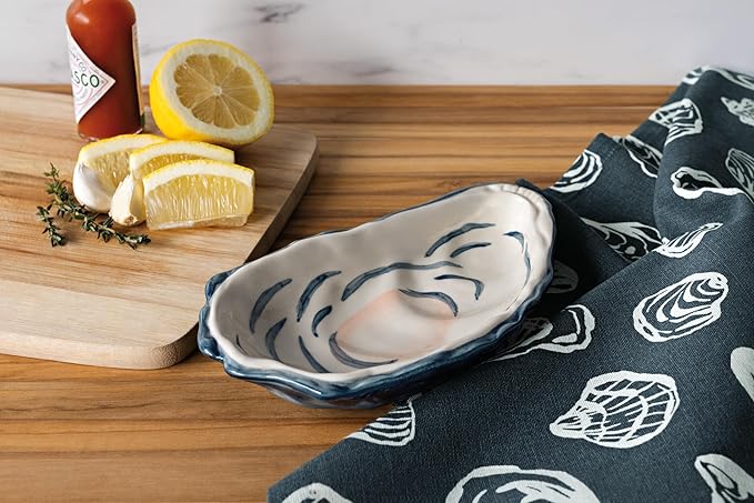 Now Designs Oyster Collection Oyster Shaped Dish, 100% Stoneware, W4.25 x L7.5in, Dishwasher & Microwave Safe
