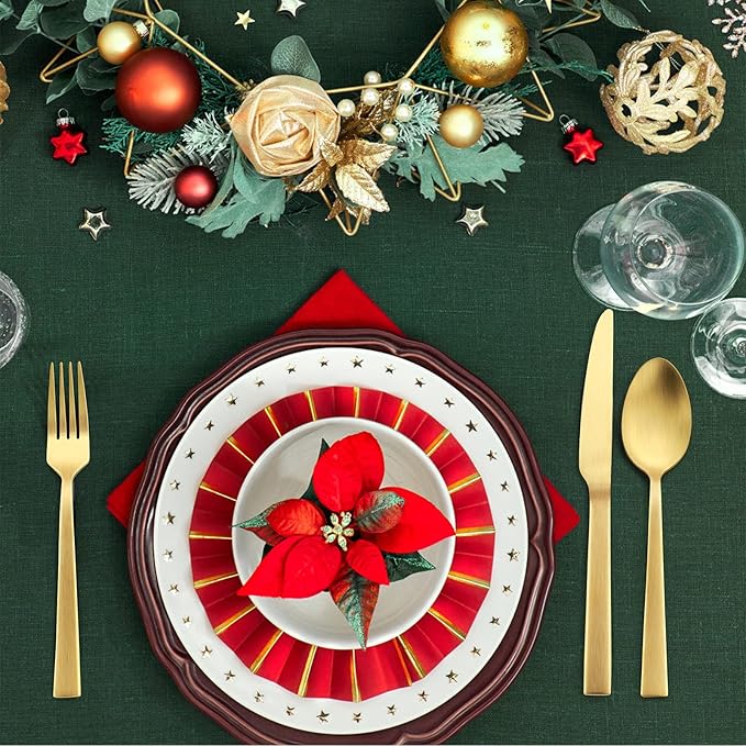 40-Piece Matte Gold Silverware Set, E-far Stainless Steel Flatware Set Service for 8, Metal Cutlery Eating Utensils Tableware Includes Forks/Spoons/Knives, Square Edge