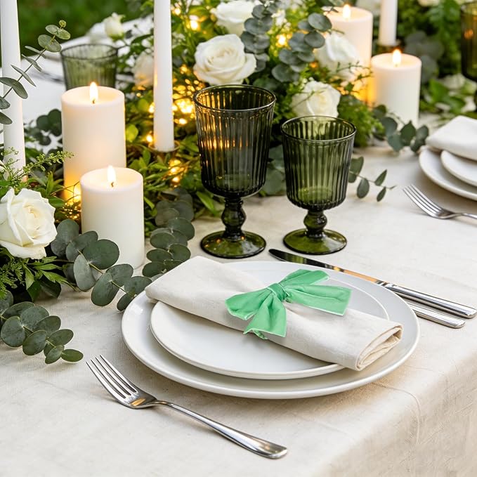 12 Pcs Sage Green Bow Napkin Rings,Wedding Napkin Rings,Velvet Napkin Ring Holders for Holiday Serviette Birthday Anniversary Party Dinner Wedding Dining Tableware Decoration