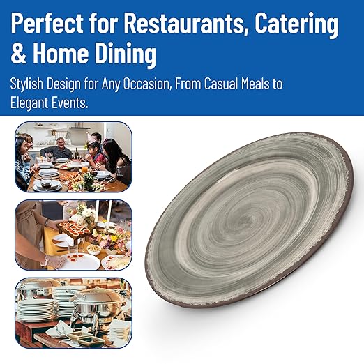 Carlisle FoodService Products Mingle Resuable Plastic Plate Dinner Plate with Pottery Style for Home and Restaurant, Melamine, 11 Inches, Smoke, (Pack of 12)
