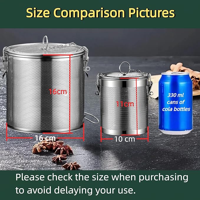 Seasoning Strainer, Stainless Steel Spice Filter, Cooking Spice Filter, Mesh Design Tea Ball Strainer Soup Seasonings Seperation Basket Filter with Chain Hook for Home Restaurant (0.86L)