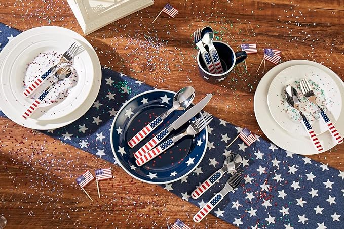 ANNOVA Silverware Set Stainless Steel Colorful Tableware Kitchen Flatware Set Utensils, Includes Dinner Knives, Forks, Spoons, Salad Forks & Dessert Spoons (US Flag, 20 Pieces)