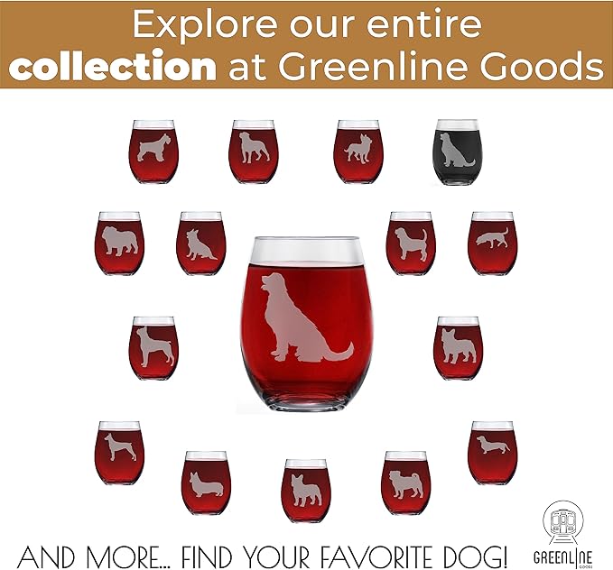 Golden Retriever Stemless Wine Glasses (Set of 2) | Unique for Dog Lovers | Hand Etched with Breed Name on Bottom