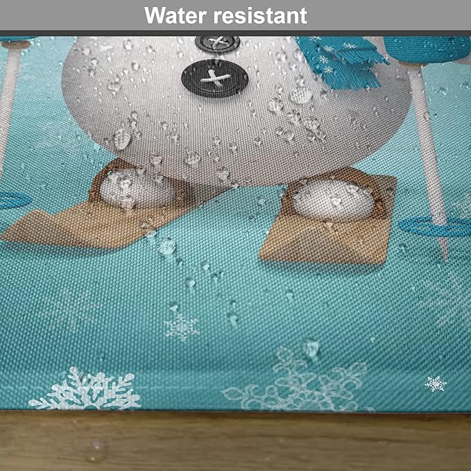 Ambesonne Snowman Place Mats Set of 4, Skiing with Ornate Snowflakes Winter Vacation Activity Fun Hobby, Washable Fabric Placemats for Dining Table, Standard Size, Brown Turquoise