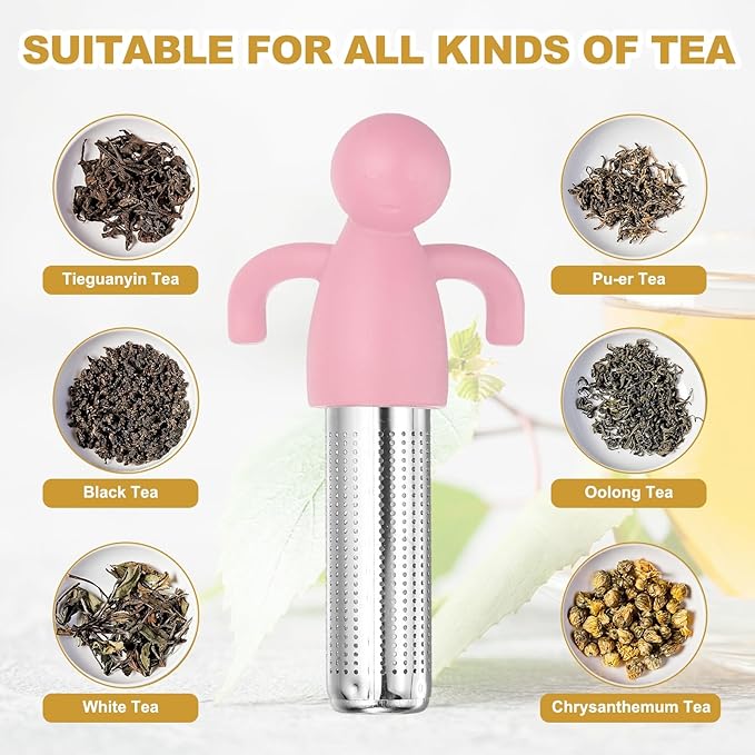 uxcell 2 Pcs Cute Tea Infuser, Stainless Steel Loose Leaf Tea Steeper Filter with Silicone Handle Reusable Coarse Pores Mesh Strainer Diffuser for Teacups Teapots Mugs, Pink