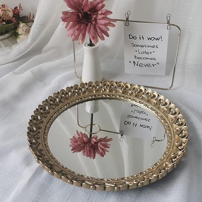 Hamphinee Crown Mirror Tray, Dresser Organizer Tray,Decorative Perfume Mirror Tray, Serving Tray, 12”X12, Gold