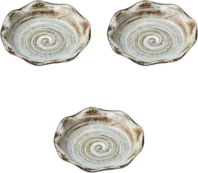 Set of 3, White Brush Flower Shaped 5.0 Deep Plate, 6.1 x 1.4 inches (15.5 x 3.6 cm) | Medium Plate, Ceramic, Setomonohonpo