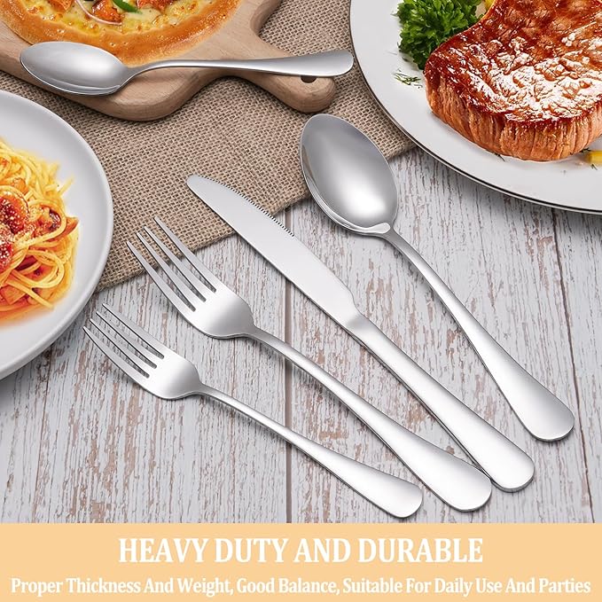 40 Piece Silverware Set Service for 8,Premium Stainless Steel Flatware Set,Mirror Polished Cutlery Utensil Set,Durable Home Kitchen Eating Tableware Set,Include Fork Knife Spoon Set,Dishwasher Safe