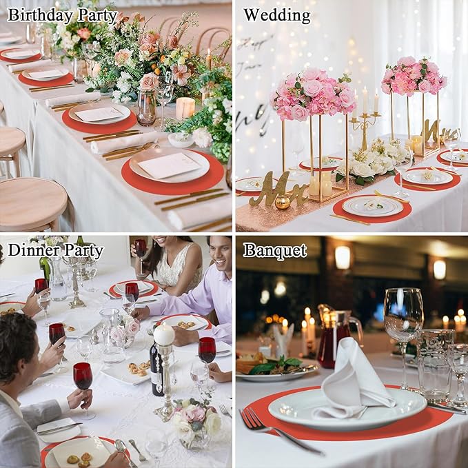 SHACOS 100 PCS Christmas Round Paper Placemats 13 inch Disposable Paper Place Mats for Dinner Wedding Birthday Party Festival Events Table Decoration, Orange Red