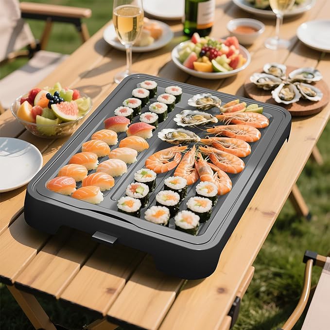 Chilled Portable Serving Tray Platterbox Snack Box with Reusable Ice Pack Charcuterie Board with Lid Shrimp Cocktail Serving Dish Serving Platter for Appetizer Veggie Fruit Food Parties Outdoor Picnic