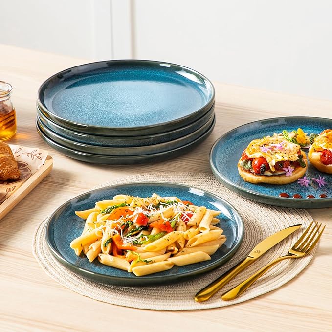 vancasso VAGE Dinner Plates Set of 6, 10.25 Inch Ceramic Plates, Microwave, Oven and Dishwasher Safe Plates, Blue