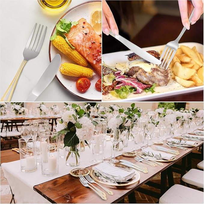 Coume 40 Pcs Gold and Silver Flatware 18/10 Stainless Steel Flatware Set for 8 Fork and Spoon Silverware Set Gold Silver Utensils for Wedding Family Gatherings Hotel, Dishwasher Safe