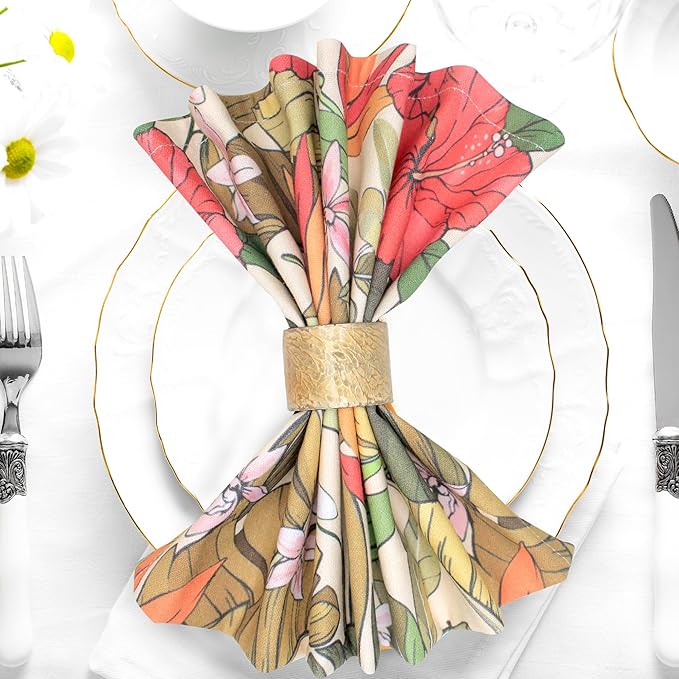 Urban Villa Cloth Napkins 100% Cotton Dinner Napkins Highly Absorbent 20x20 Inches (Set of 12) Hibiscus Print Reusable Washable Soft Durable Premium Napkins Ideal for Home Wedding Parties