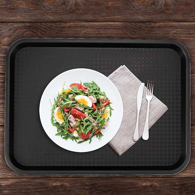 10 Pack Black Plastic Fast Food Tray, 14 x 10 Inch Plastic Cafeteria Trays with Textured Surface, Rectangular Fast Food Serving Trays for Serving and Carrying Food in Restaurant Cafeteria