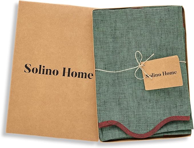 Solino Home Linen Scallop Cloth Napkins Set of 4-100% Pure Linen Red Garnet and Forest Green Dinner Napkins 20 Inch - Giselle Scallop Edge, Handcrafted and Machine Washable