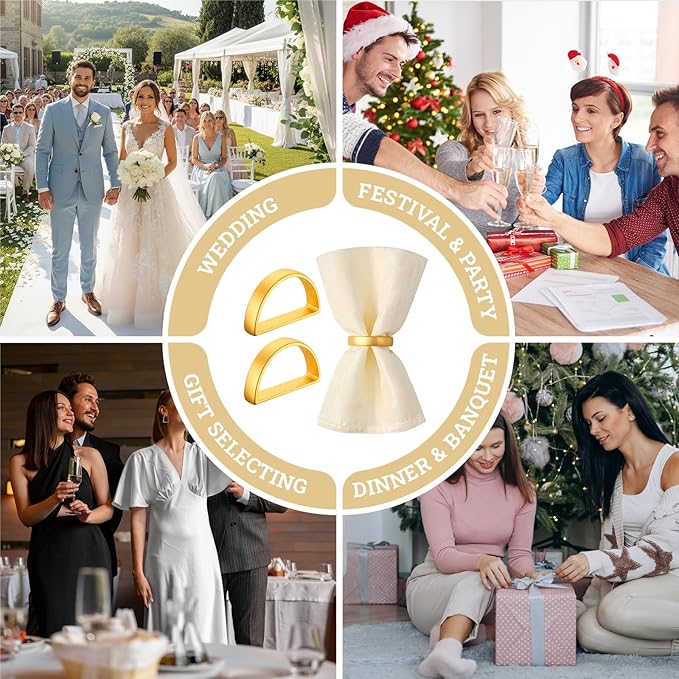 Suream Stainless Steel Napkin Rings, 12PCS Matte Gold Semicircle Napkin Ring Holders, Modern Serviette Buckles for Table Banquet Dinner Party Wedding Decoration