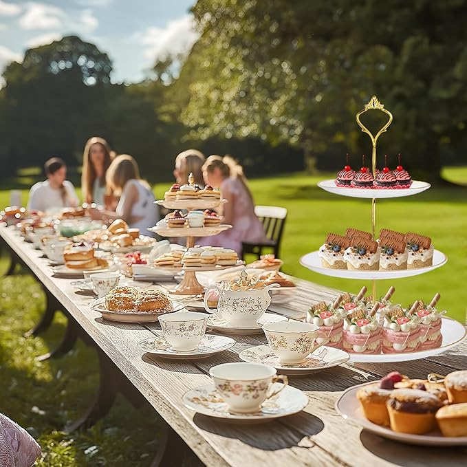 Supernal 10 Pack Dessert Table Display Set -4 Sets 3 Tier Cupcake Stand,6 Pcs Food Serving Trays,Elegant Tableware for Cupcakes and Snacks,Perfect for Tea Party Baby Shower Decorations(White and Gold)