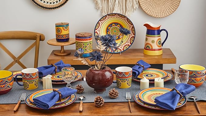 Bico Tunisian Ceramic 2.5 Quarts Pitcher with Handle, Decorative Vase for Flower Arrangements, Dishwasher Safe