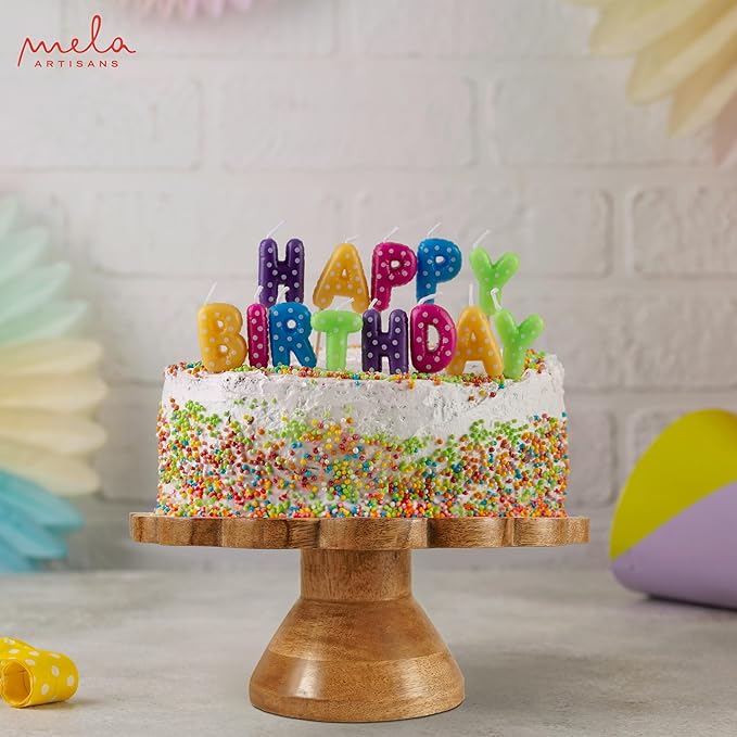 Mela Artisans Wooden Cake Stand 12 Inch | Natural Finish Mango Wood Pedestal Riser | Footed Cupcake & Dessert Stand | Multipurpose Cake Display for Home Decor | Dining Table | Pastries