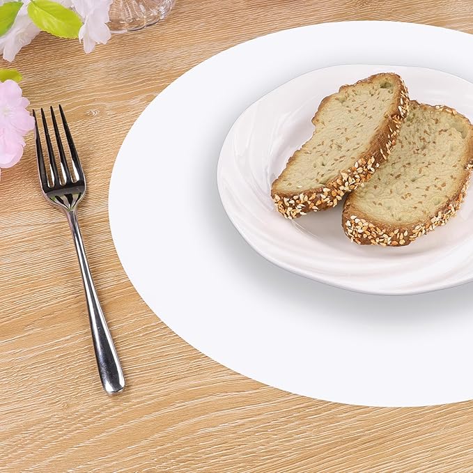 SHACOS 100 PCS Round Paper Placemats 13 inch Disposable Paper Place Mats for Dinner Wedding Birthday Party Festival Table Decoration Indoor Outdoor, White (Pack of 2)