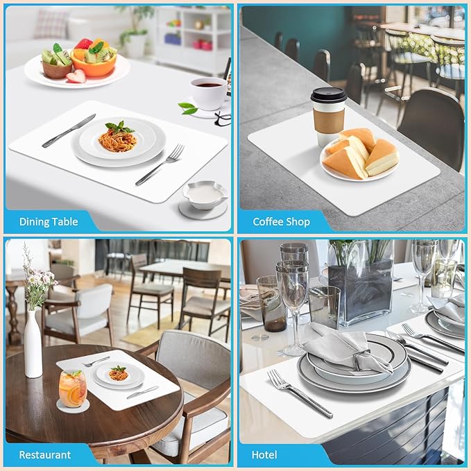 Vinyl Placemats Set of 6, Faux Leather Heat Resistant Kitchen Place Mats, Waterproof Wipeable Dining Table Mats and Coasters for Indoor, Outdoor (White)