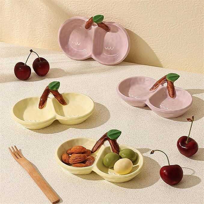 Sauce Dish Creative Shape Ceramic Plate Snack Plate Exquisite Compartment Snack Plate Household Appetizer Plate Snack Plate(Purple), 2-piece, ZCL2024