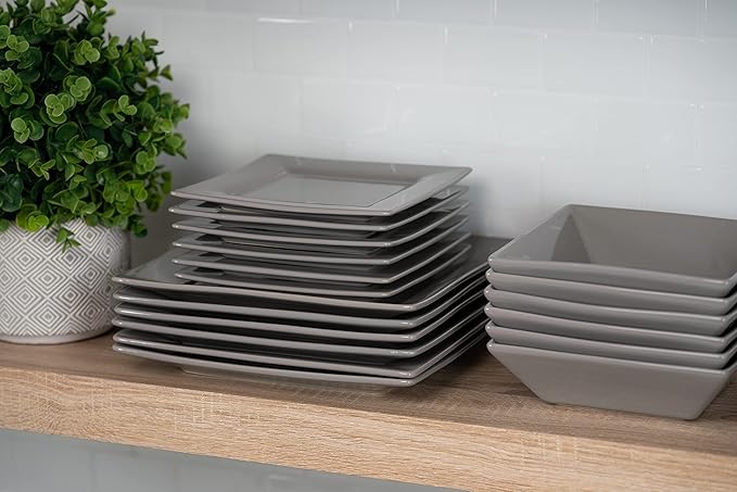 10 Strawberry Street Nova Square 40 pc Dinnerware Set, Gray