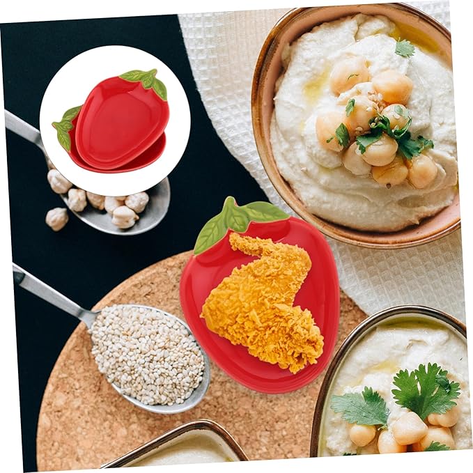 2pcs Creative Strawberry Ceramic Plates Cute Snack and Appetizer Dishes for Sushi Desserts and Sauces Easy to Clean Charming Fruit Shape Design