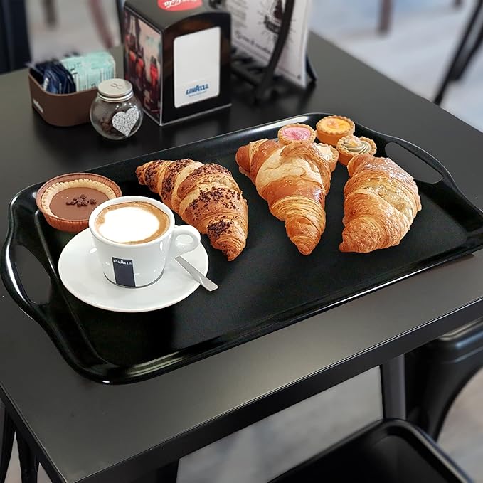 KAQAHIDO Large Melamine Serving Trays for Eating, 17.5’’ x 12’’ Serve Platter for Appetizer, Charcuterie, Food, Snack, Cupcakes, Dessert, BPA-Free, Dishwasher Safe Tray, Set of 2, Black