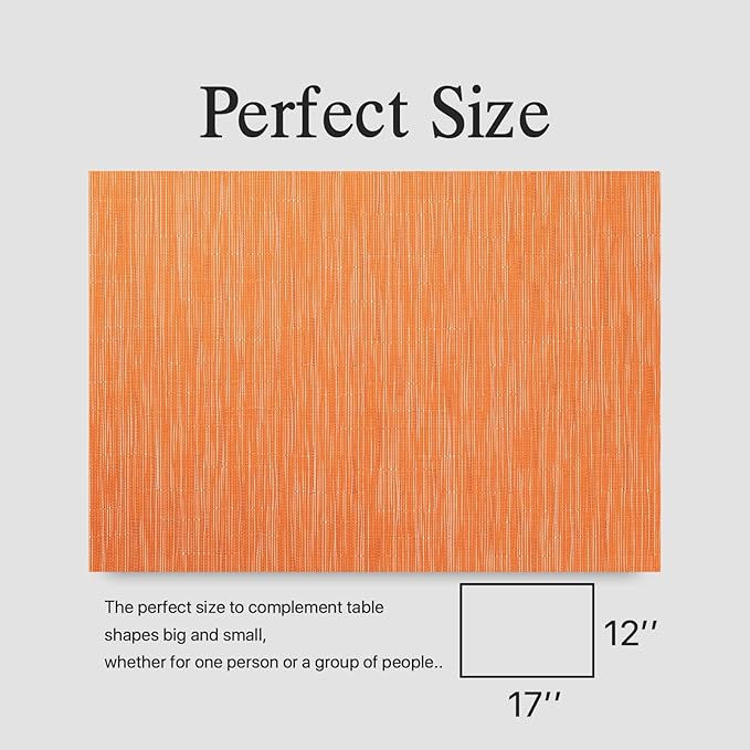 Placemats Set of 8 - Easy Clean Woven Vinyl Placemats for Dining Table, Indoor/Outdoor Place Mats, Washable PVC Table Mats (Orange)